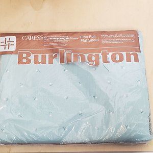 Vintage Burlington Full Flat Sheet Blue 96 X 81 NOS Sealed Light Green